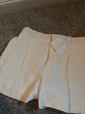 Chloé Cream Pleated Bermuda Shorts